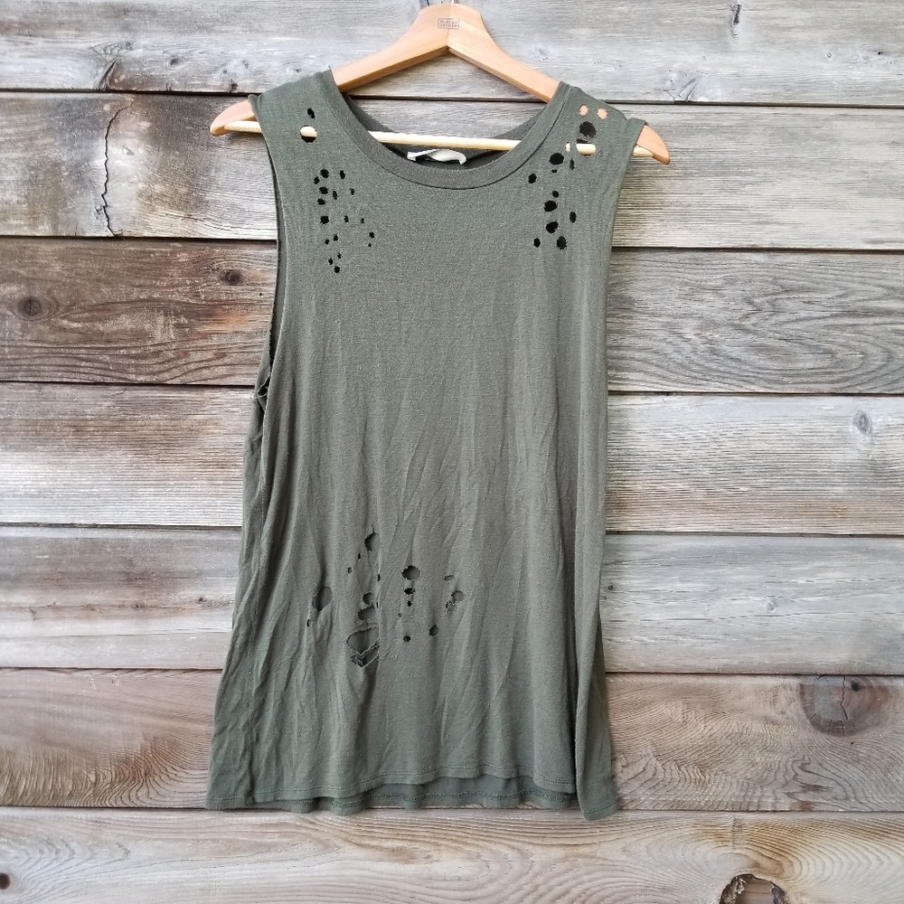 Olive Holey Tank, Gaze USA, Medium